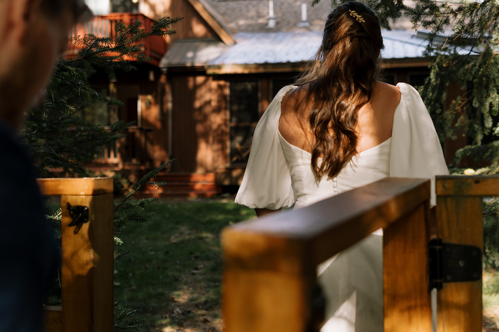 bride walks to the AIRBNB