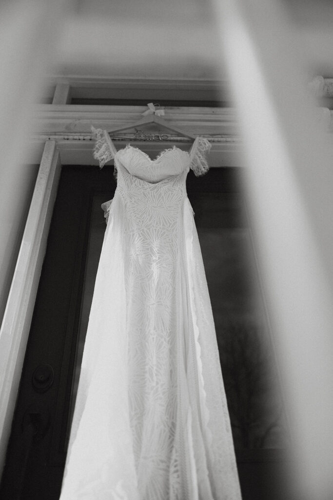 Grace Loves Lace Wedding Dress, Noa, hanging up before an elopement.