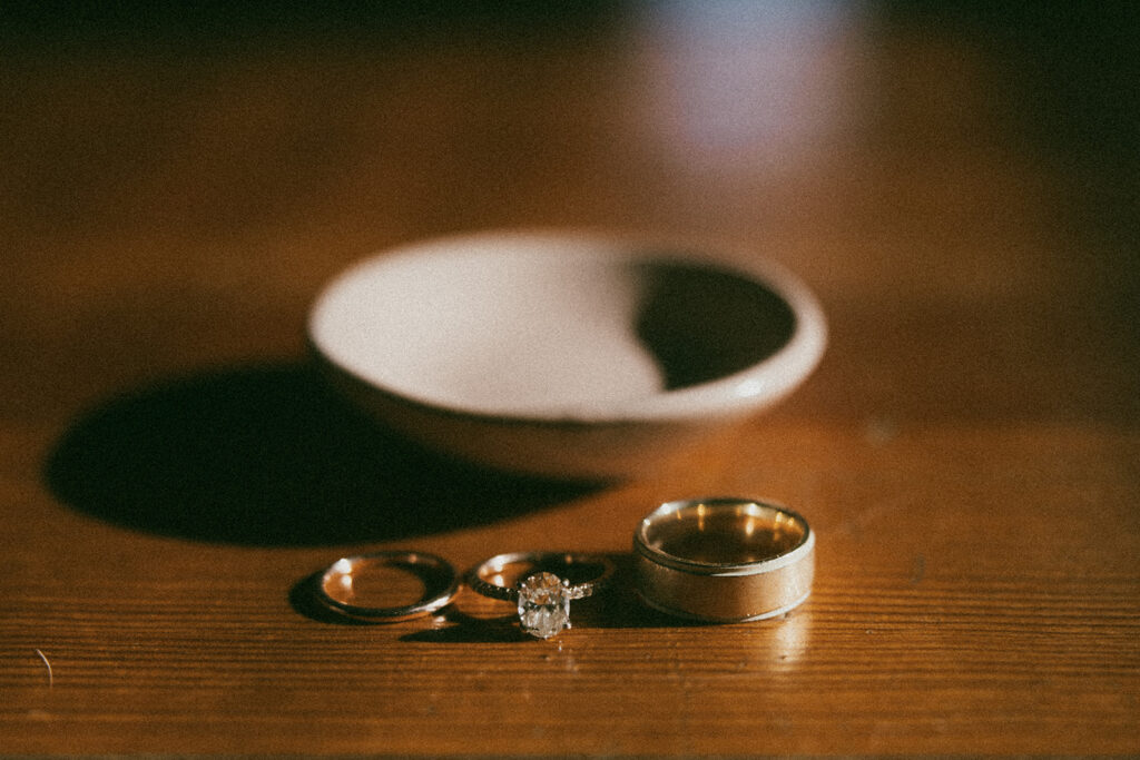 Three wedding rings displayed 