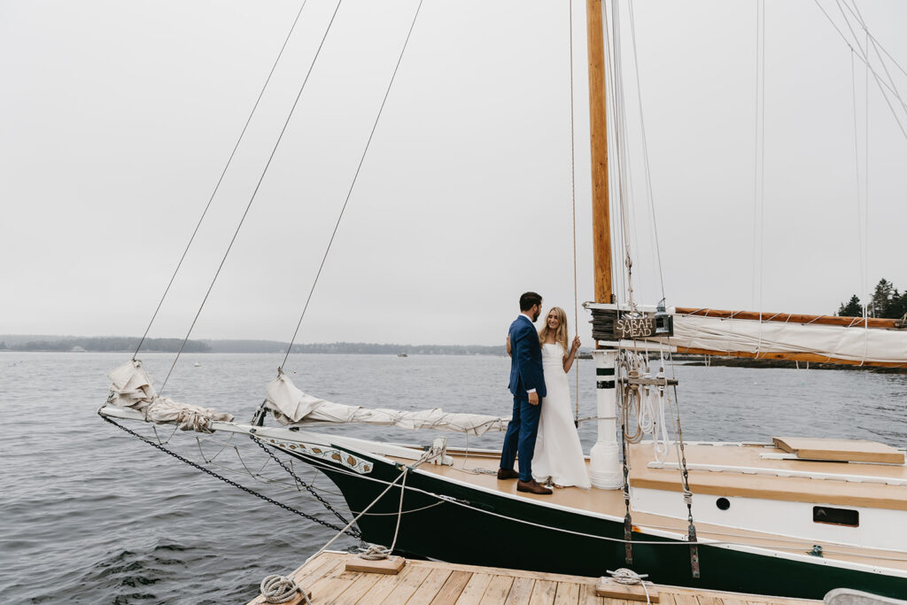 Couple eloping on sailboat in Newport, Rhode Island