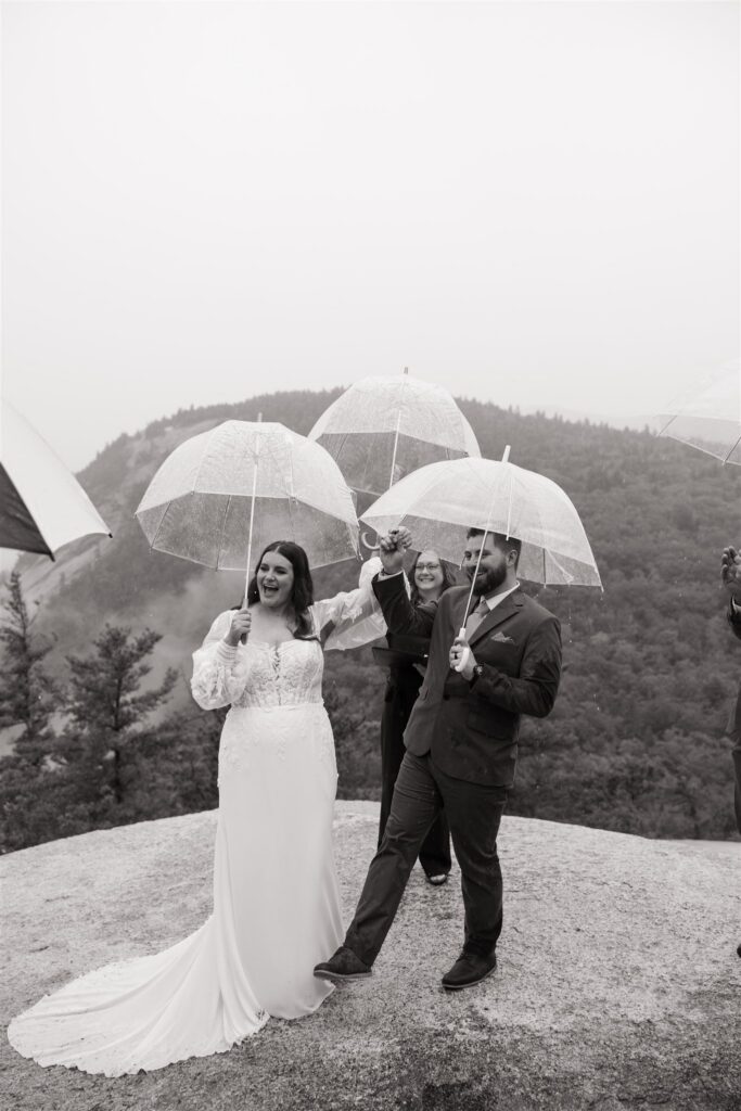Cathedral Ledge Elopement couple celebrating 