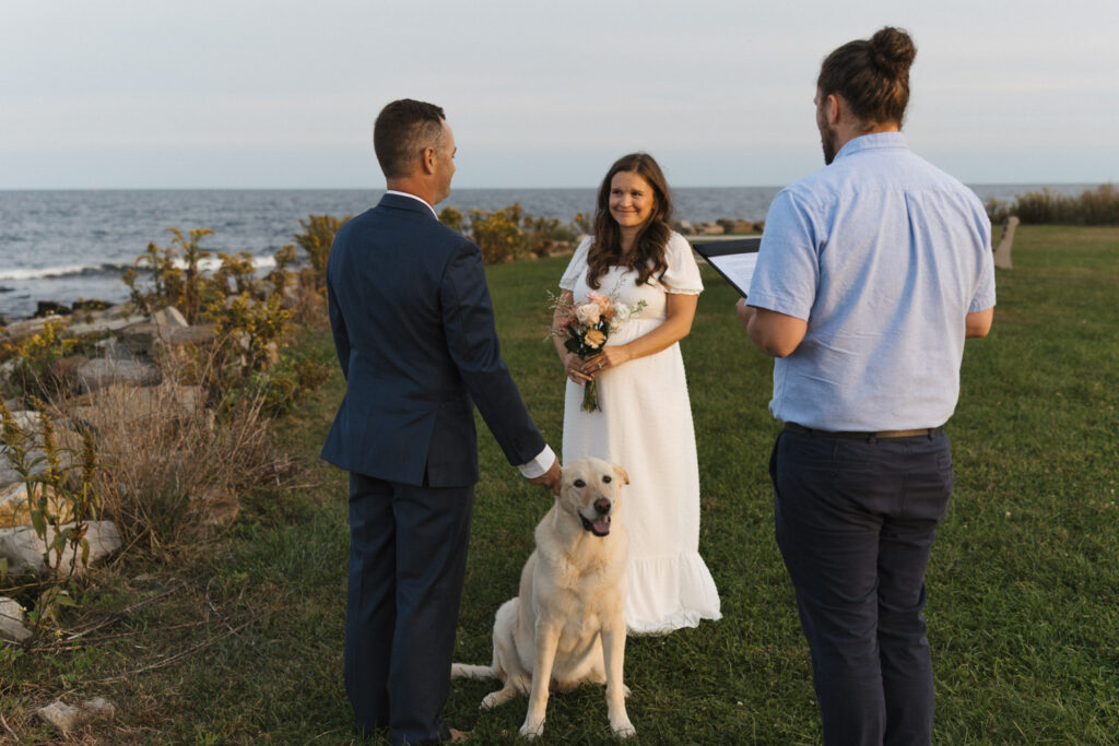 Couple eloping with dog in Rye, New Hampshire