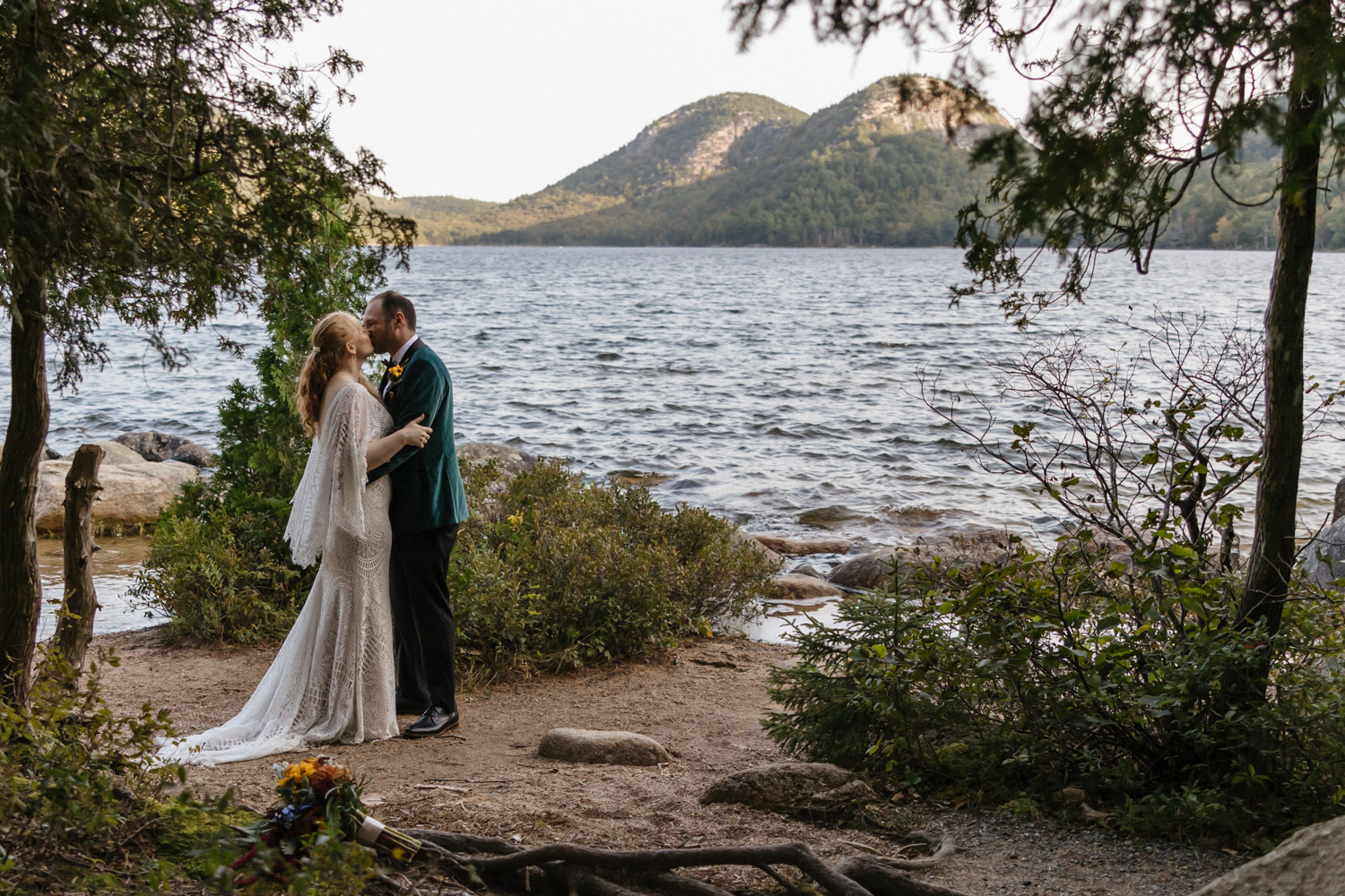 bride and groom share first dance in Acadia National Park 