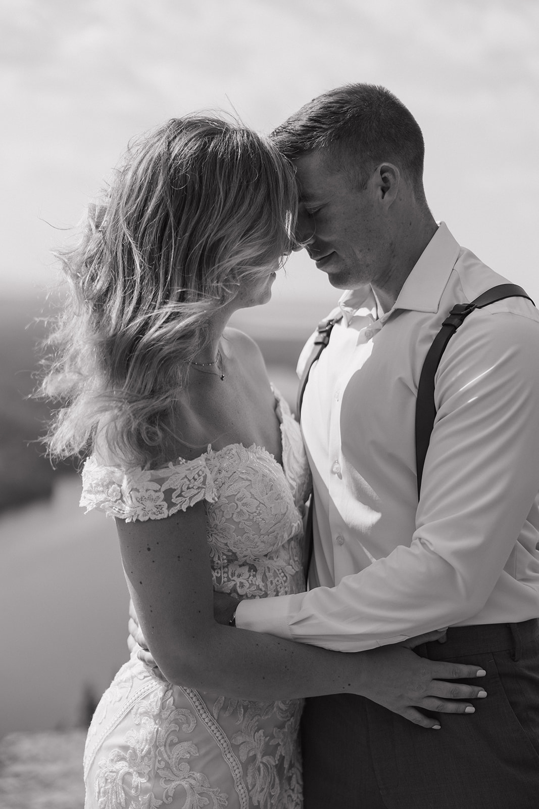 Bride and groom romantic portrait in Acadia National Park