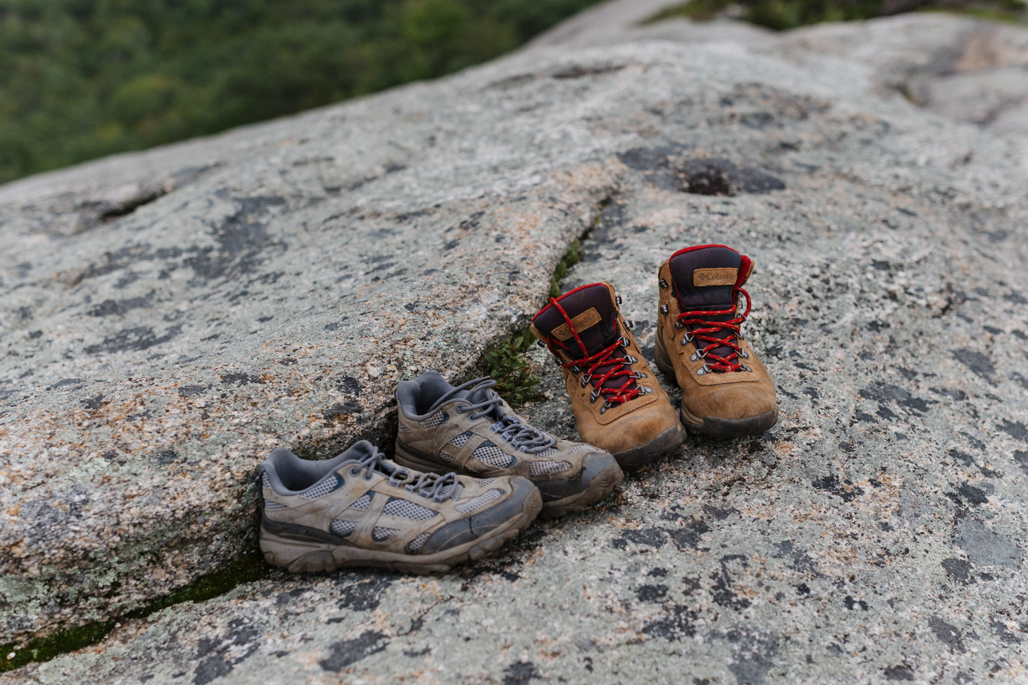 hiking shoes of a White mountain engagement photoshoot