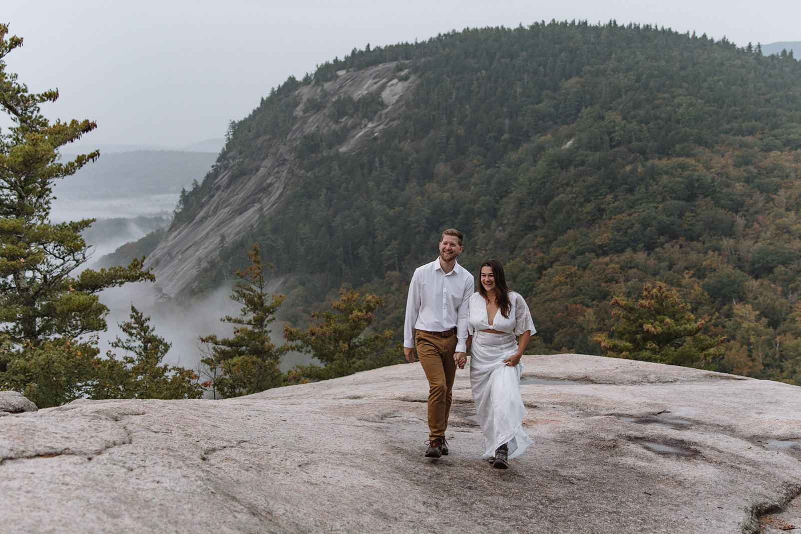 couple stand on cathedral ledge during their New Hampshire elopement