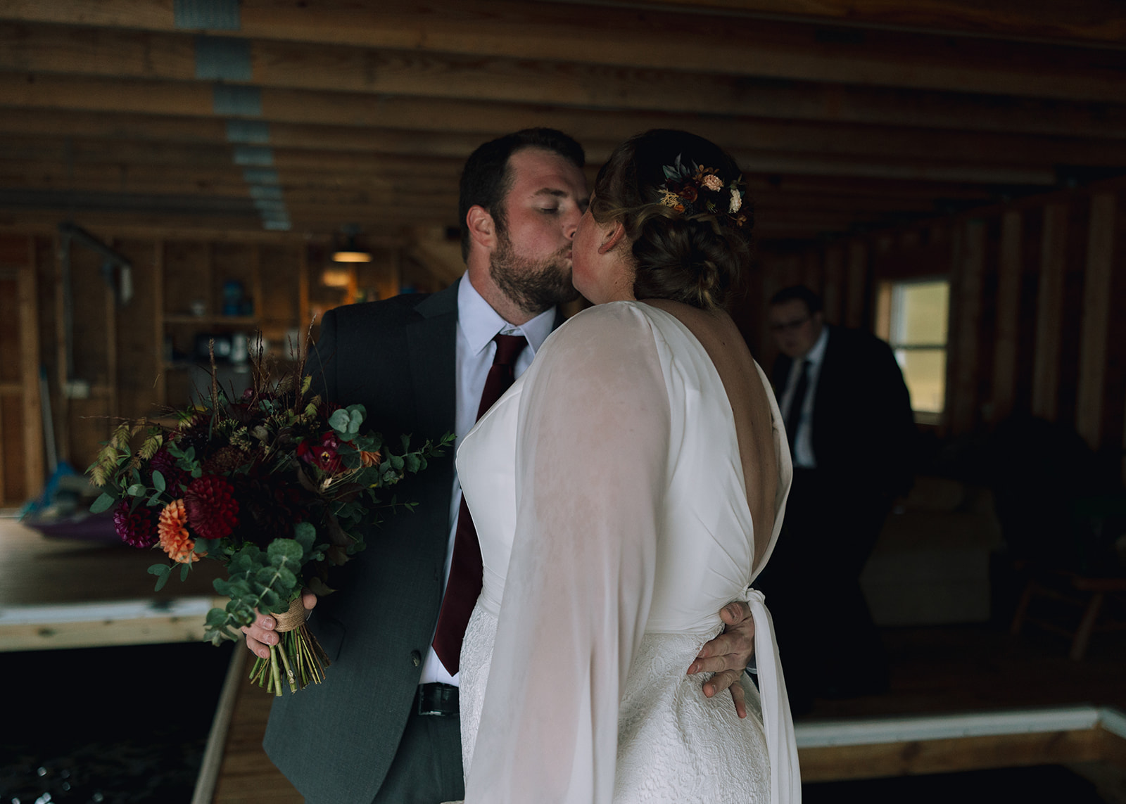 bride and groom exit their dreamy lake dock elopement ceremony