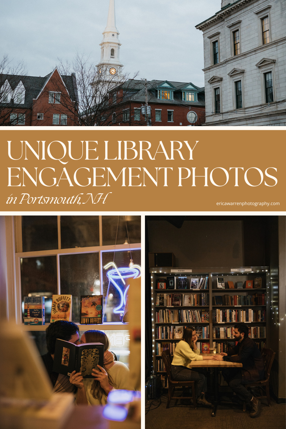 unique Portsmouth New Hampshire library engagement photos