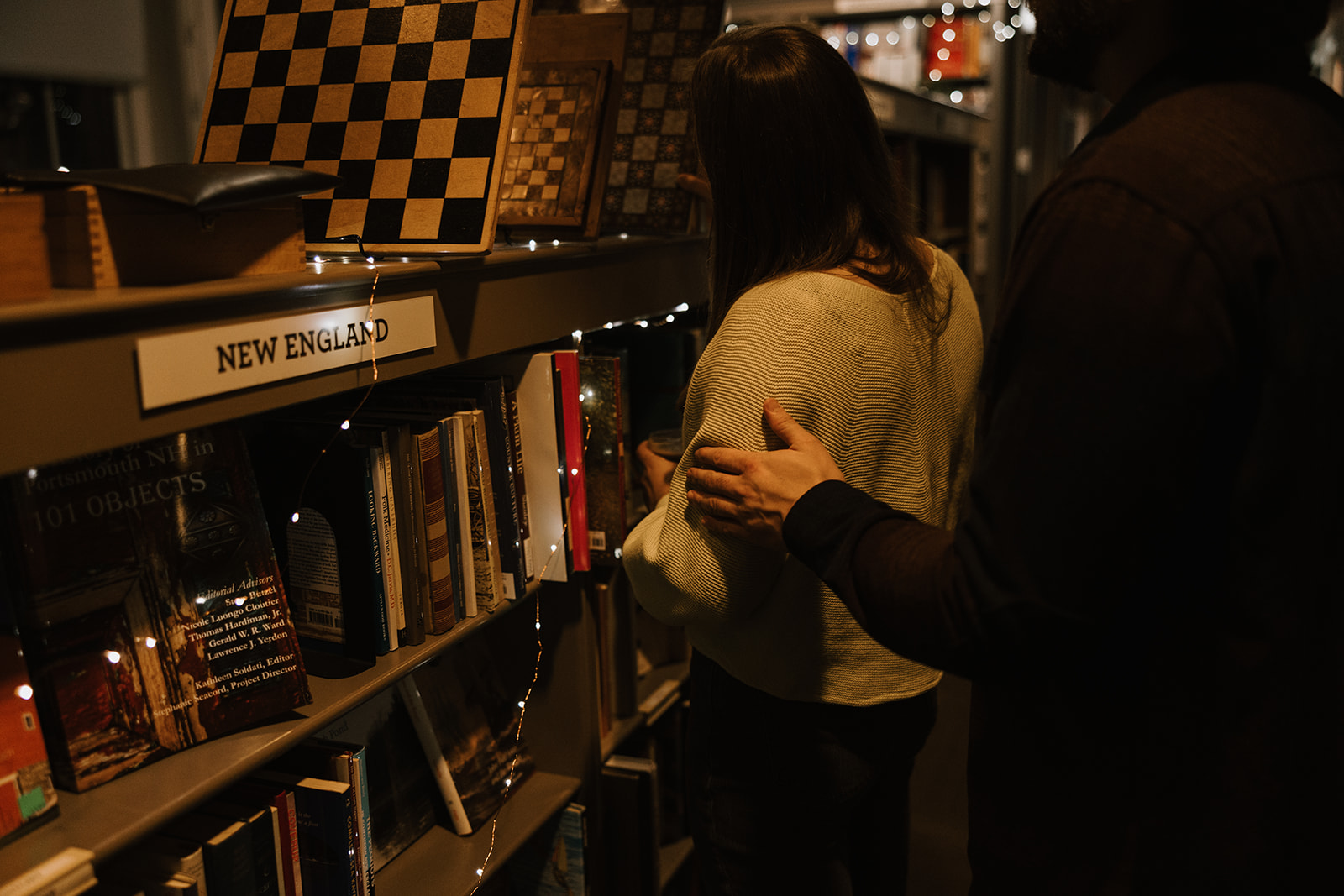 unique Portsmouth New Hampshire library engagement photos