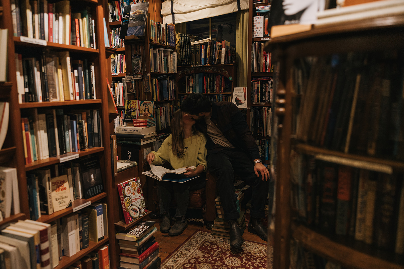 unique Portsmouth New Hampshire library engagement photos