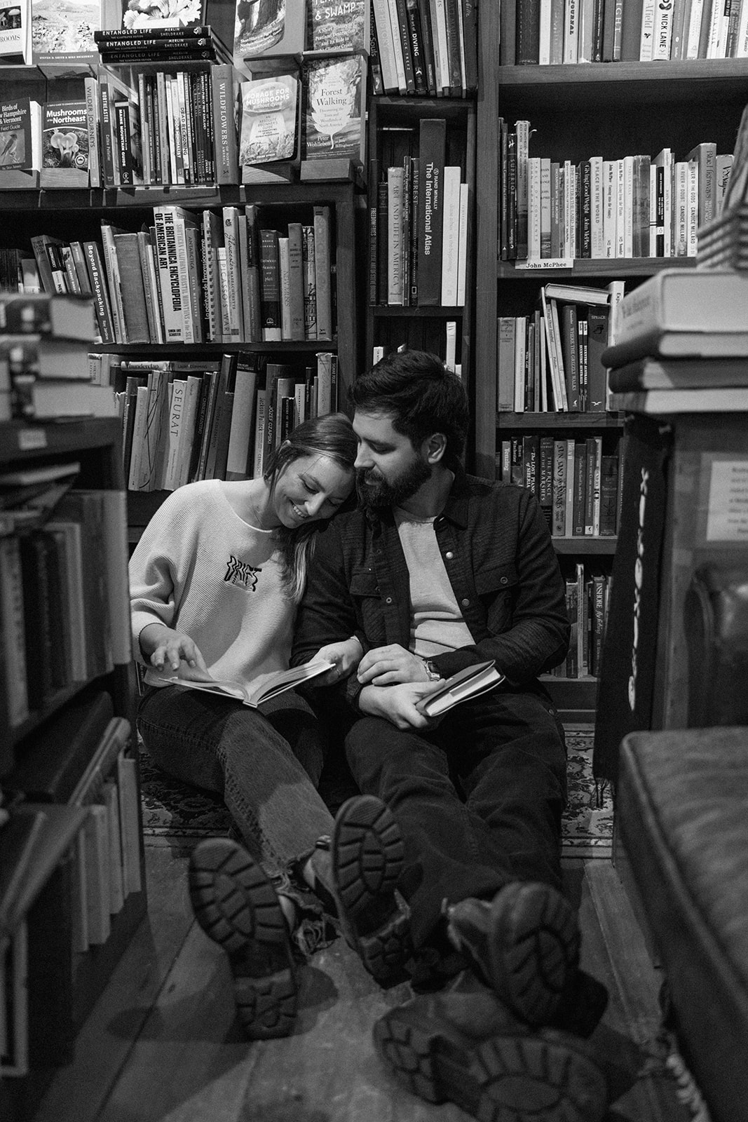 unique Portsmouth New Hampshire library engagement photos