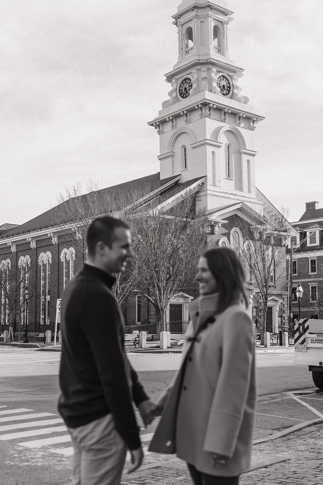 beautiful couple pose in a New Hampshire town