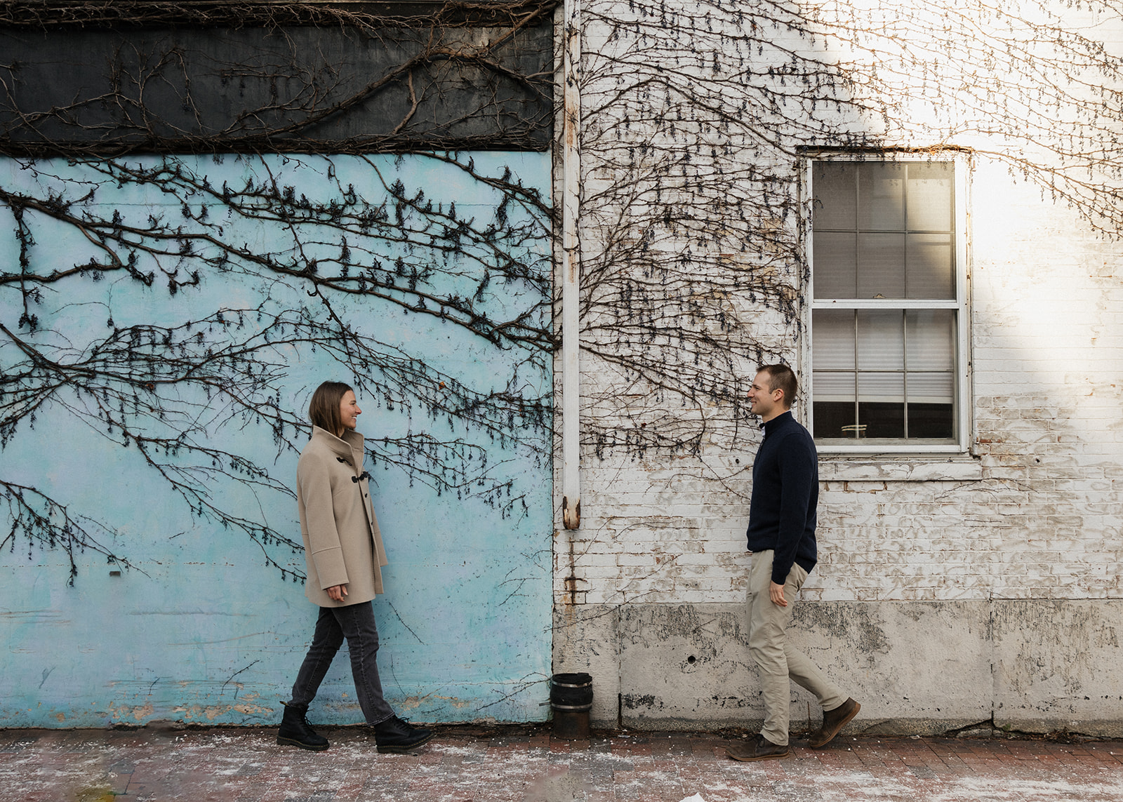 beautiful couple pose in a New Hampshire town