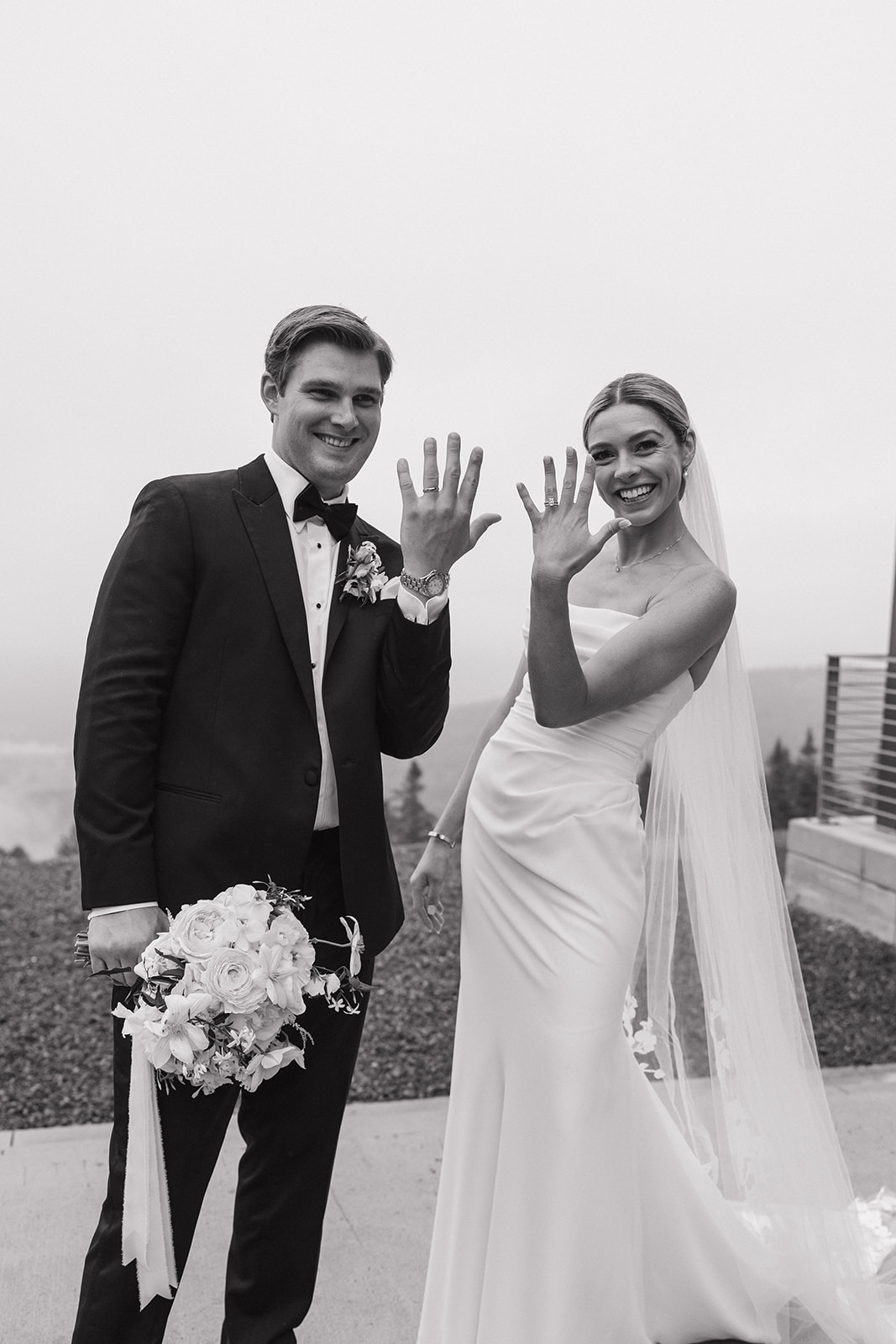 beautiful bride and groom take natural photos together 