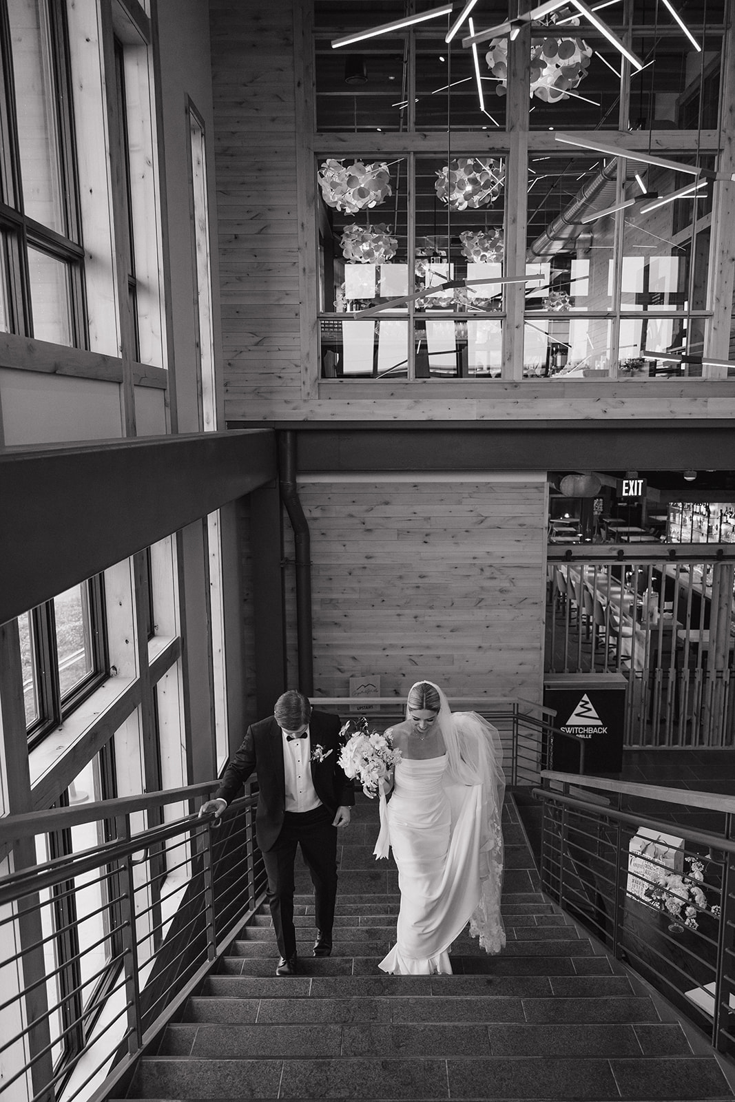 beautiful bride and groom take natural photos together 