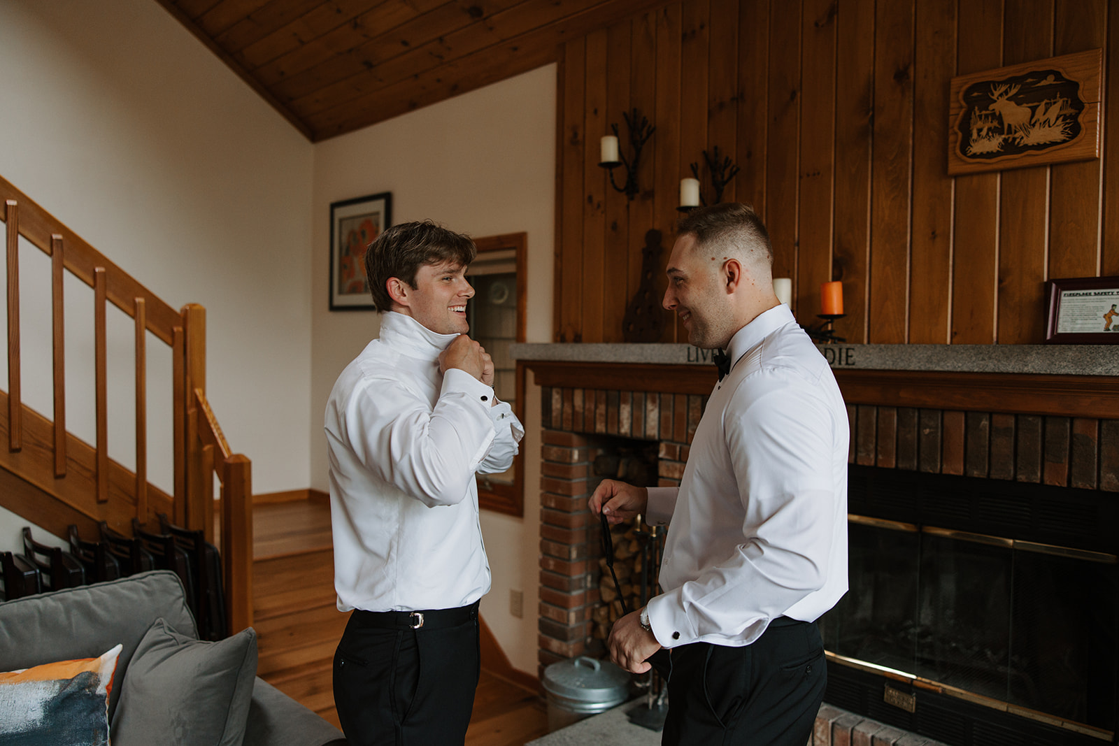 groom prepares for his rainy wedding day