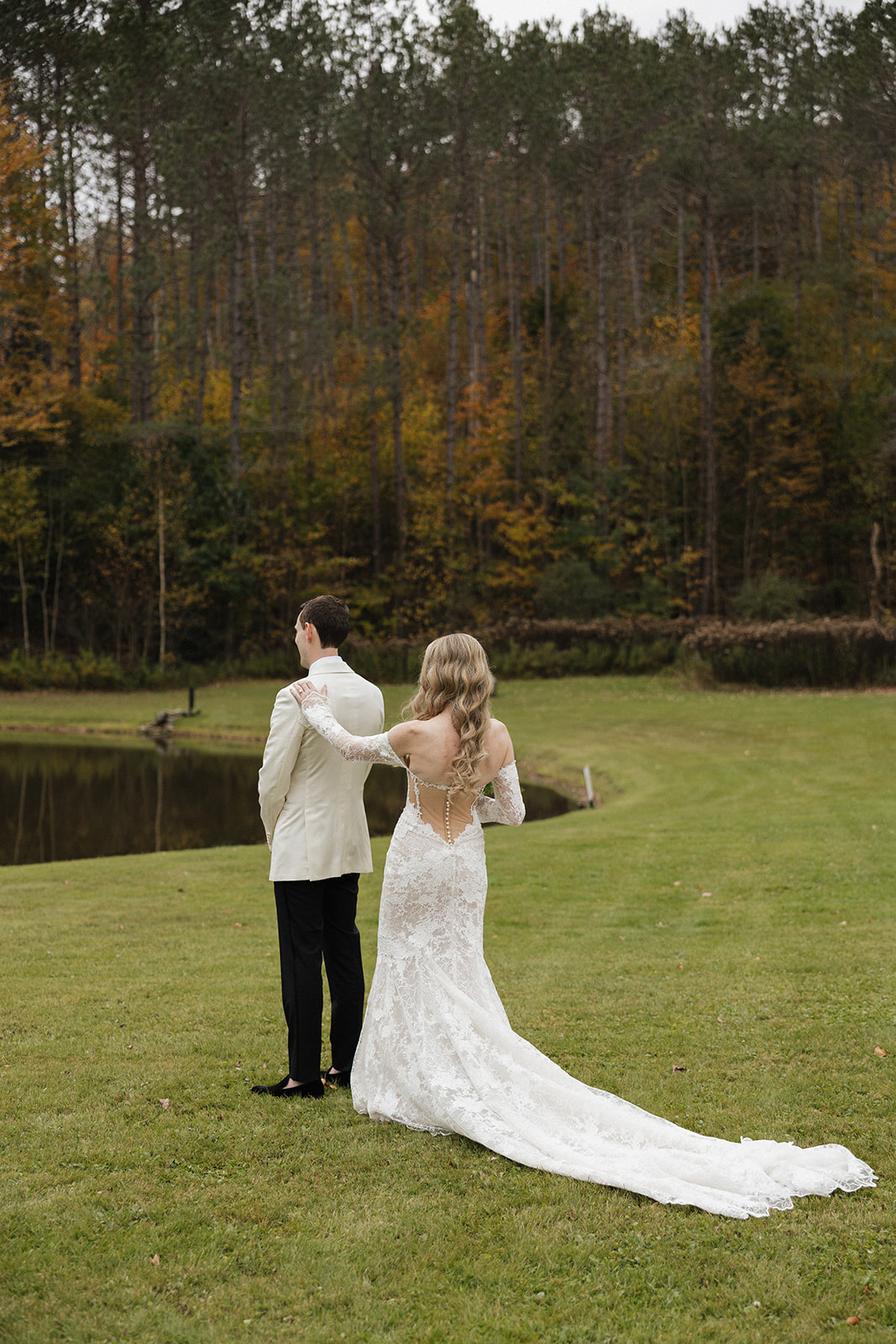 bride and groom pose together before their dreamy Vermont wedding day