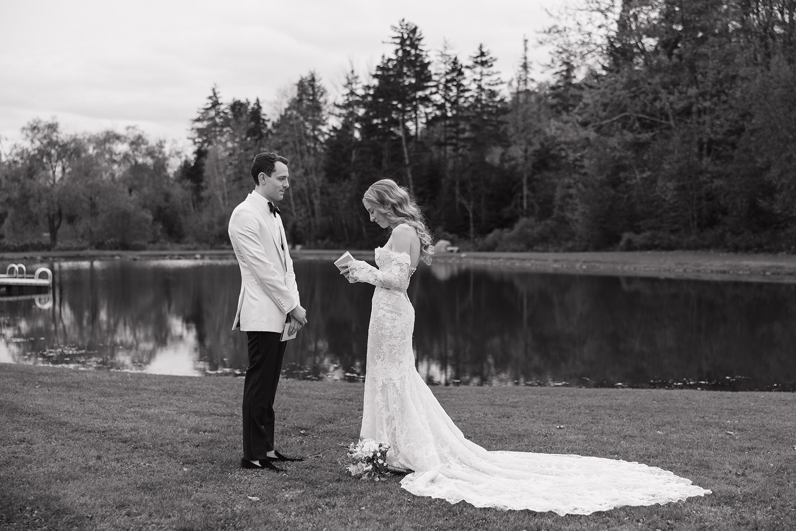 bride and groom pose together before their dreamy Vermont wedding day