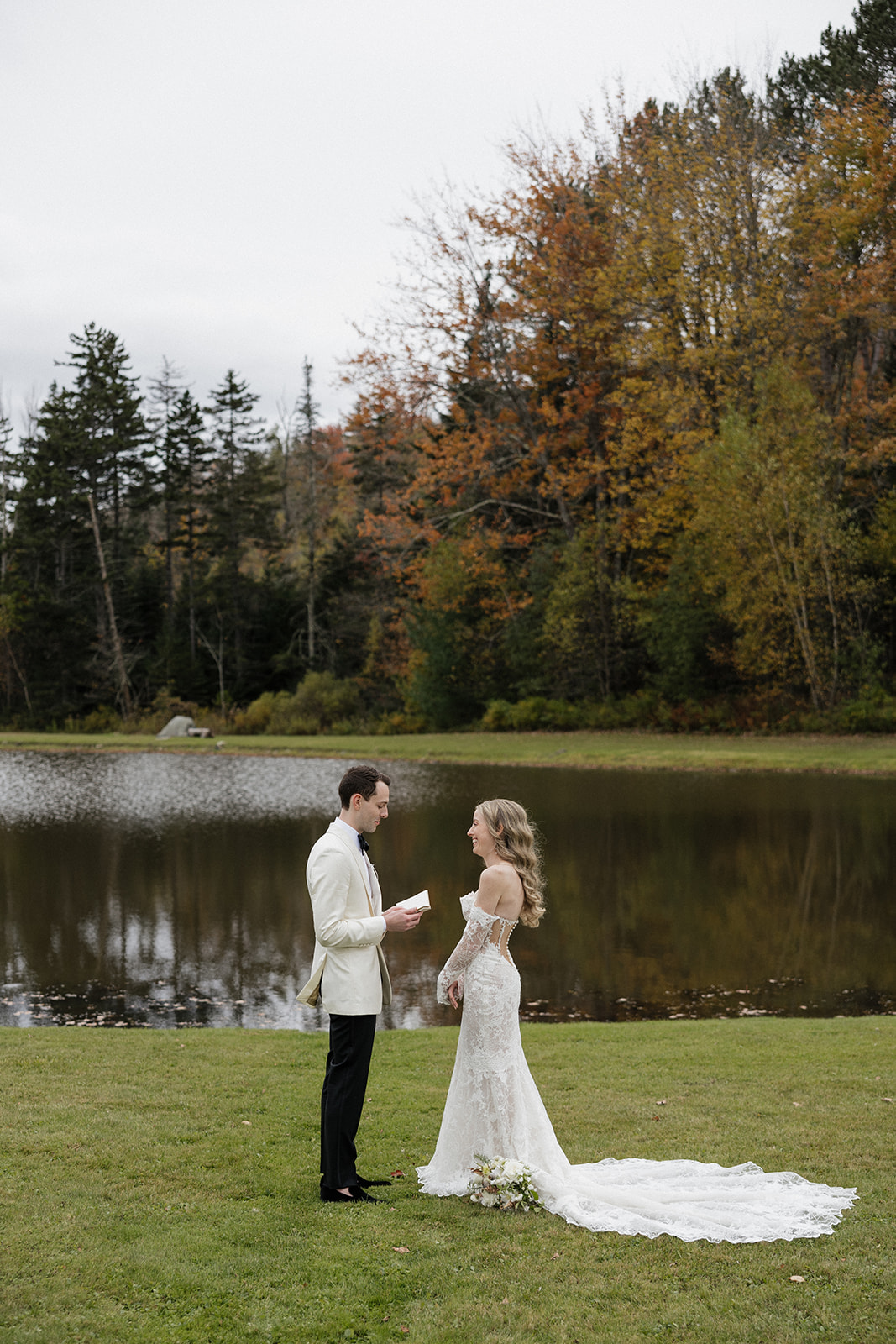 bride and groom pose together before their dreamy Vermont wedding day