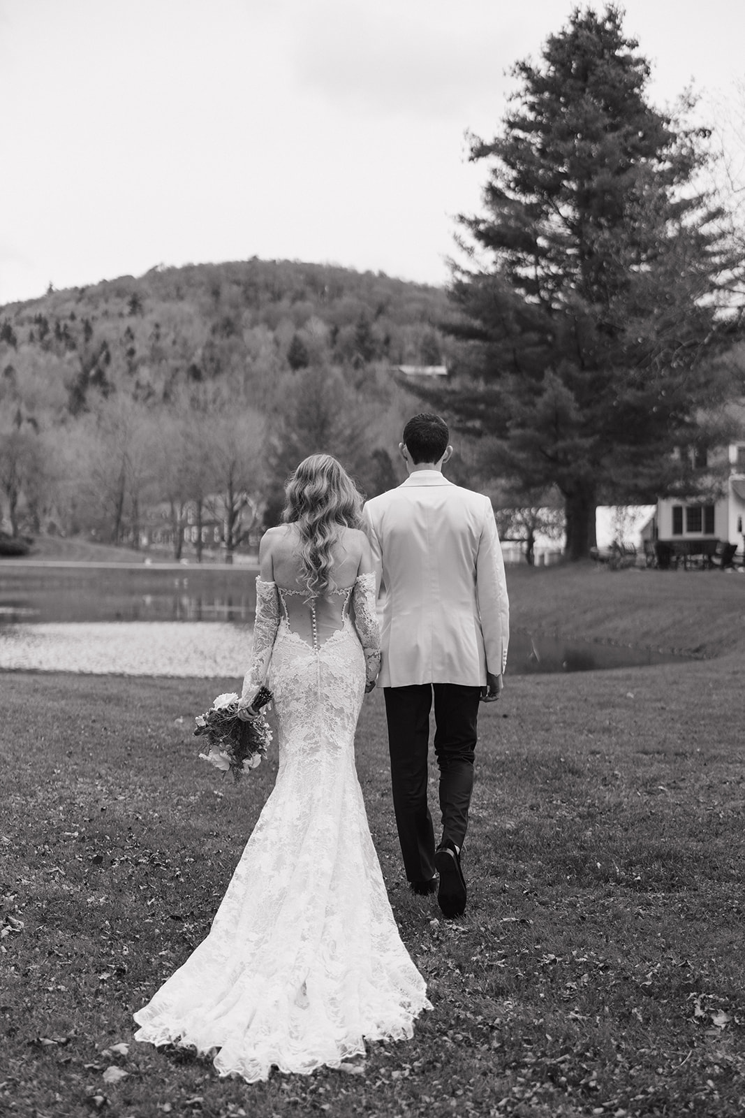 bride and groom pose together before their dreamy Vermont wedding day