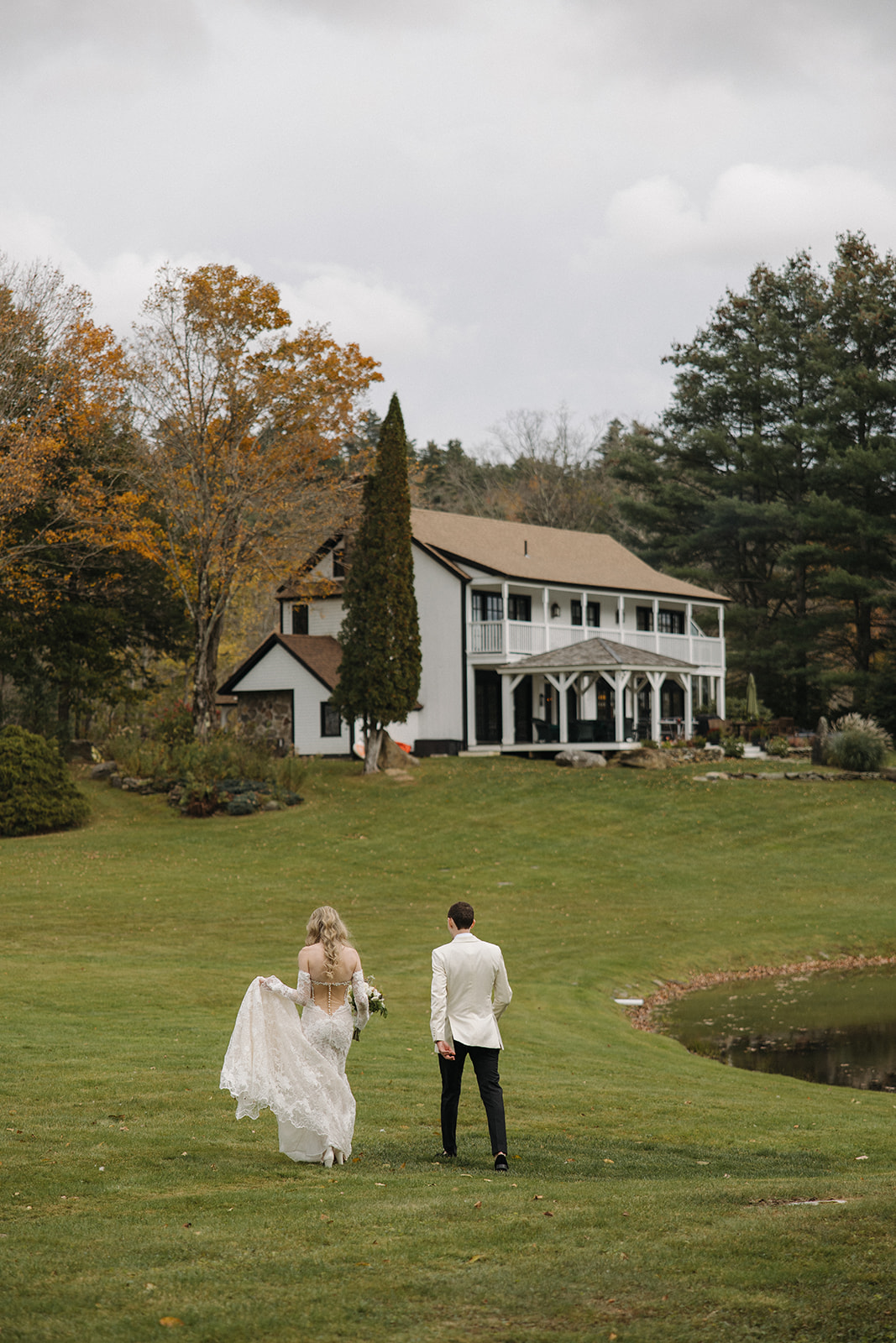 bride and groom pose together before their dreamy Vermont wedding day