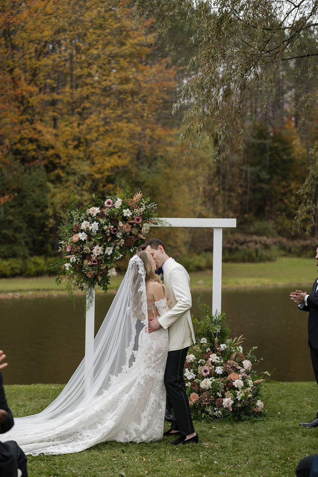 bride and groom pose together before their dreamy Vermont wedding day