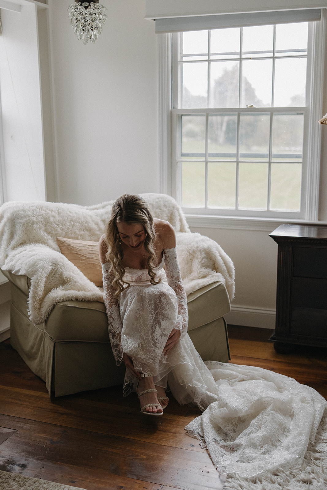 beautiful bride poses for a photo during her Vermont wedding day