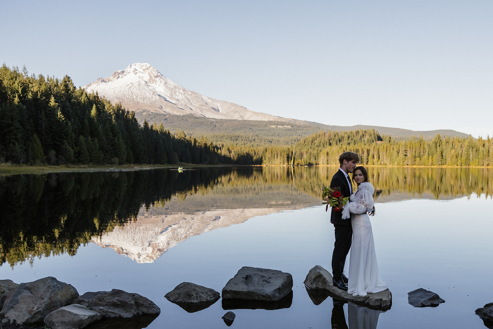 beautiful bride and groom pose together