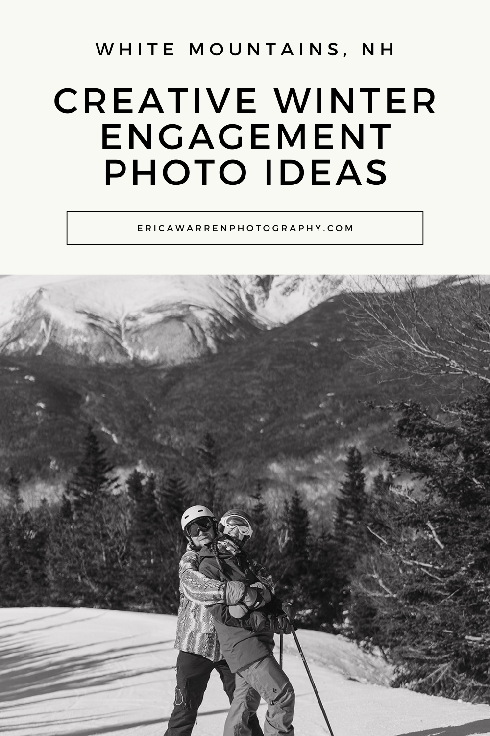 creative winter skiing engagement photos in the White Mountains