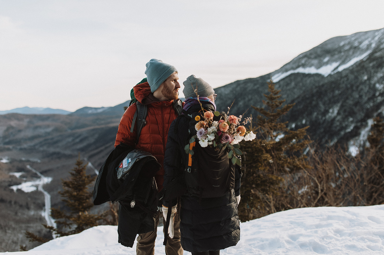 stunning couple pose together during their New Hampshire elopement at Mt. Willard