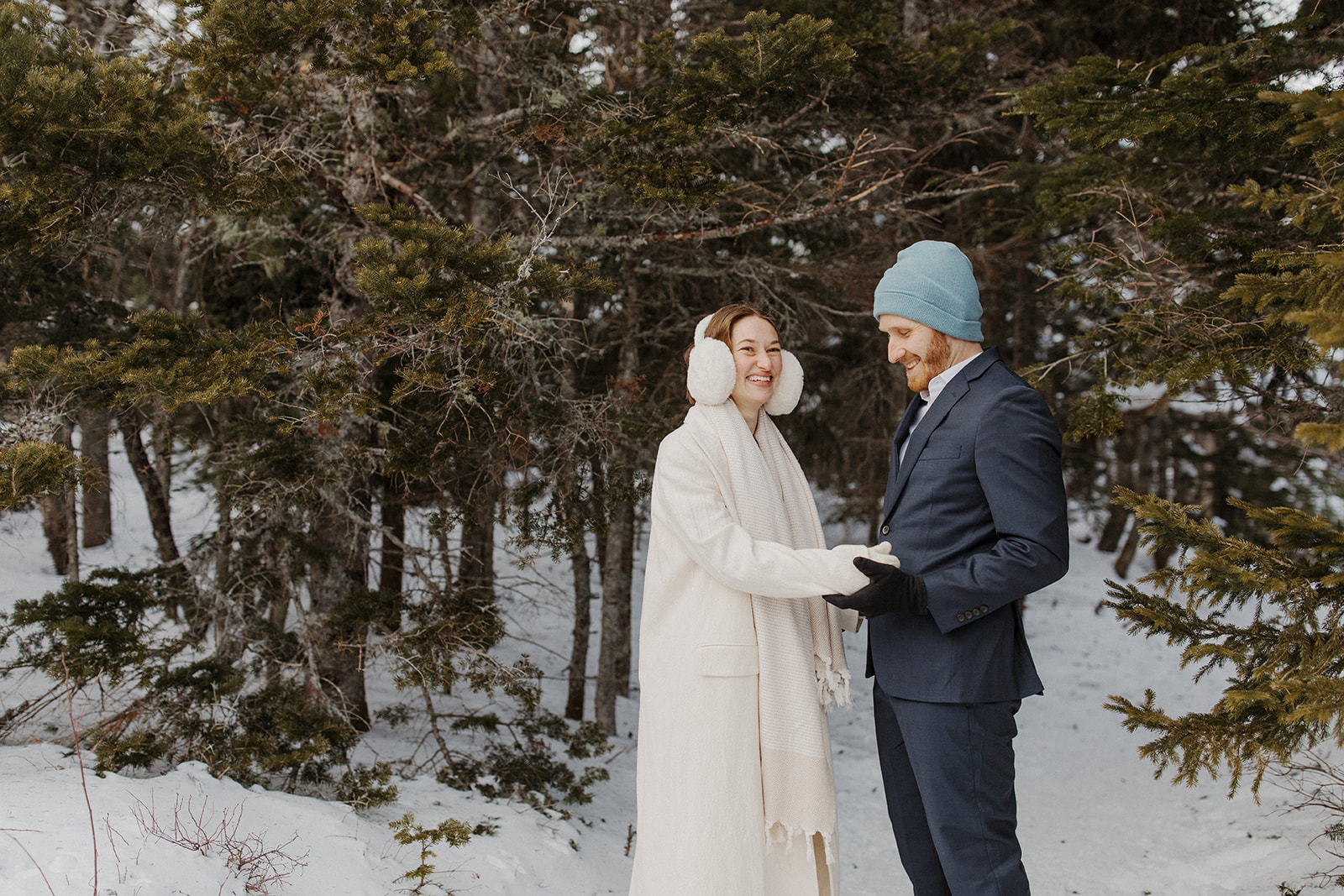 stunning couple pose together during their New Hampshire elopement at Mt. Willard