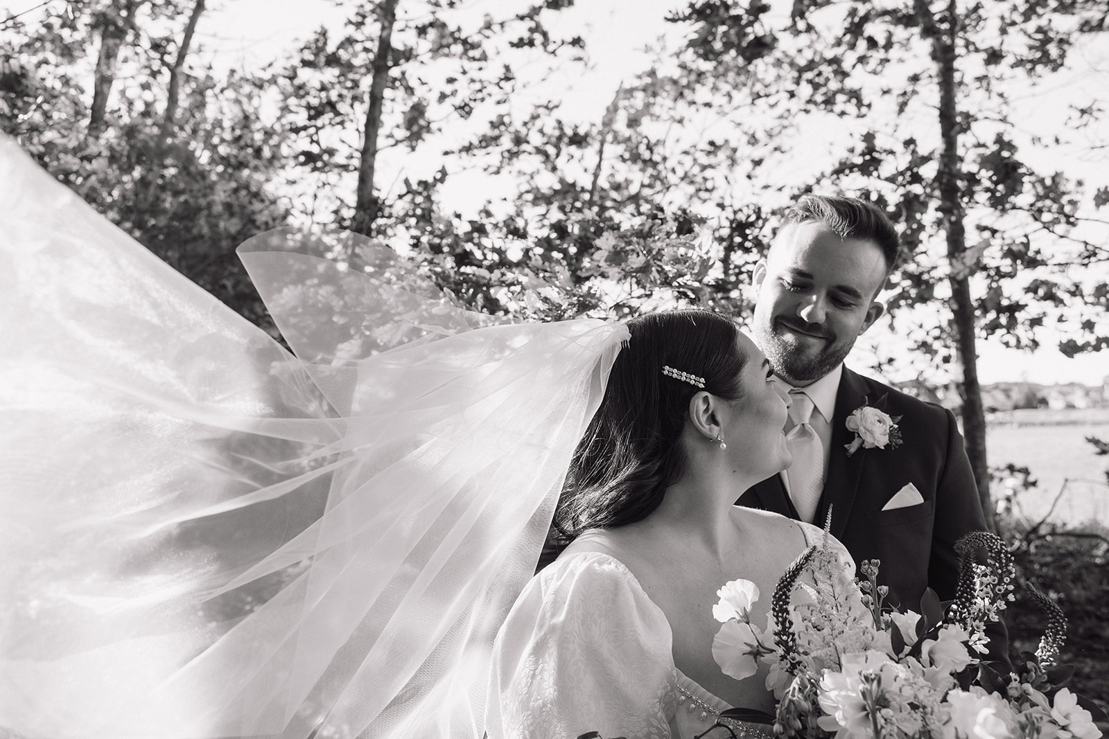Bride walking in Odiorne State Park in Rye, NH