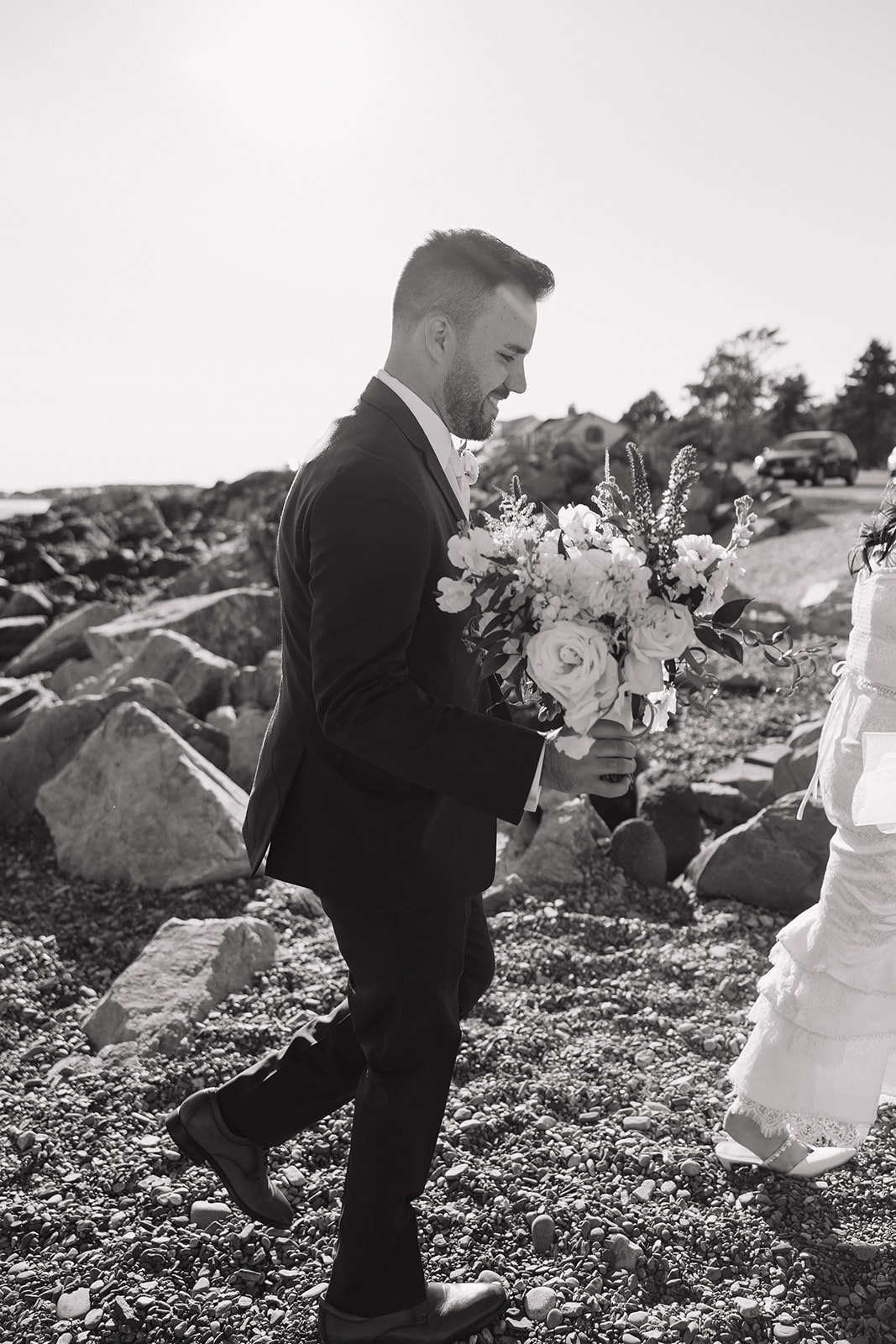 Bride and groom posing in Rye, NH wedding