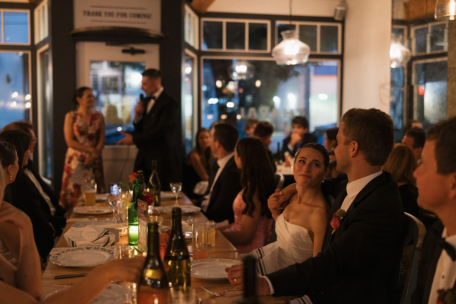 beautiful documentary style wedding reception photo at Chaval in Portland, ME