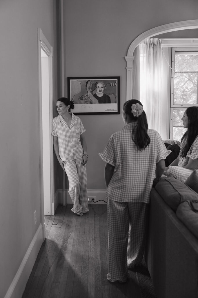 Documentary photos of a bride and her family getting ready before her Portland, ME wedding day