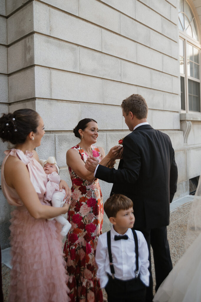 Candid photos before a Portland Maine Courthouse Wedding
