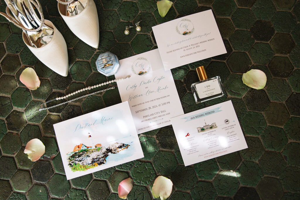 Flat lay by Portland, ME wedding photographer Erica Warren