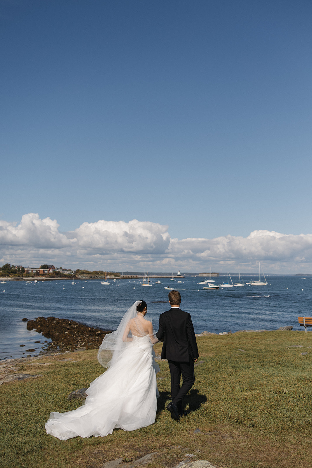 Bride and groom at Willard Beach taking in the scenery