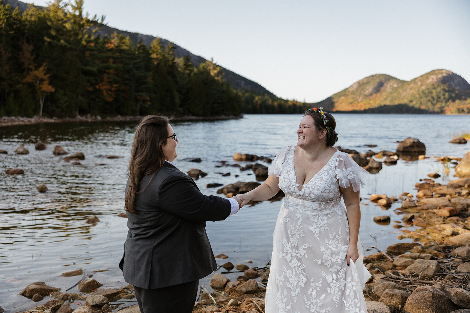 2 brides share an intimate moment, find my best advice on how to elope in maine here!