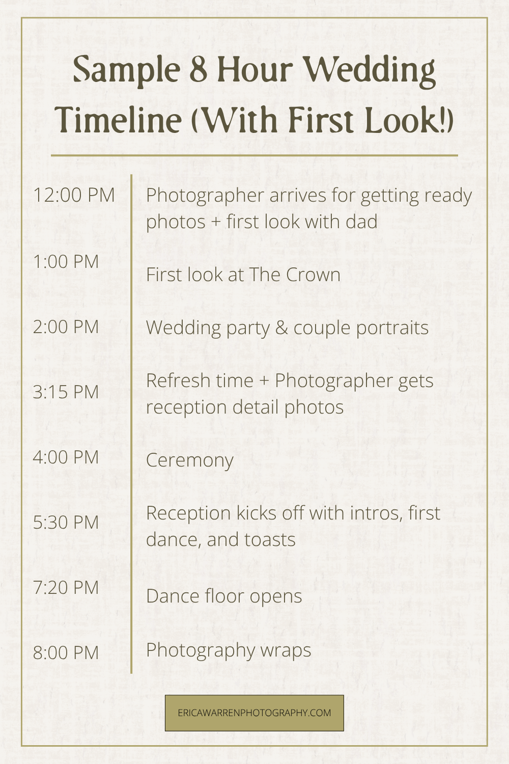 sample wedding photography timeline!