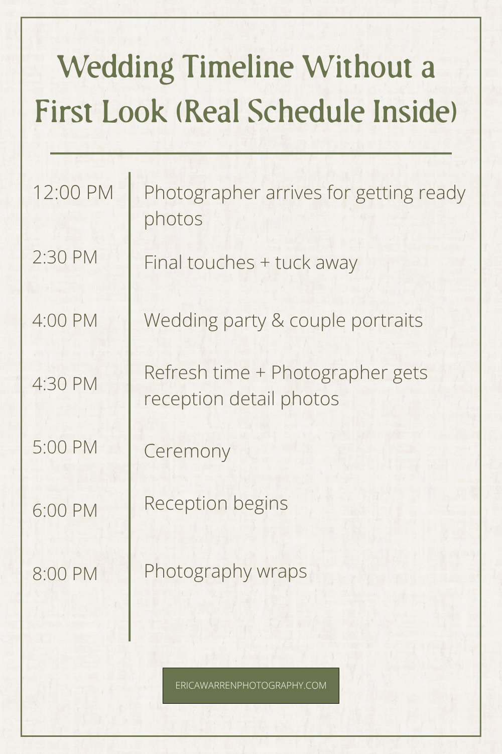 sample wedding photography timeline!