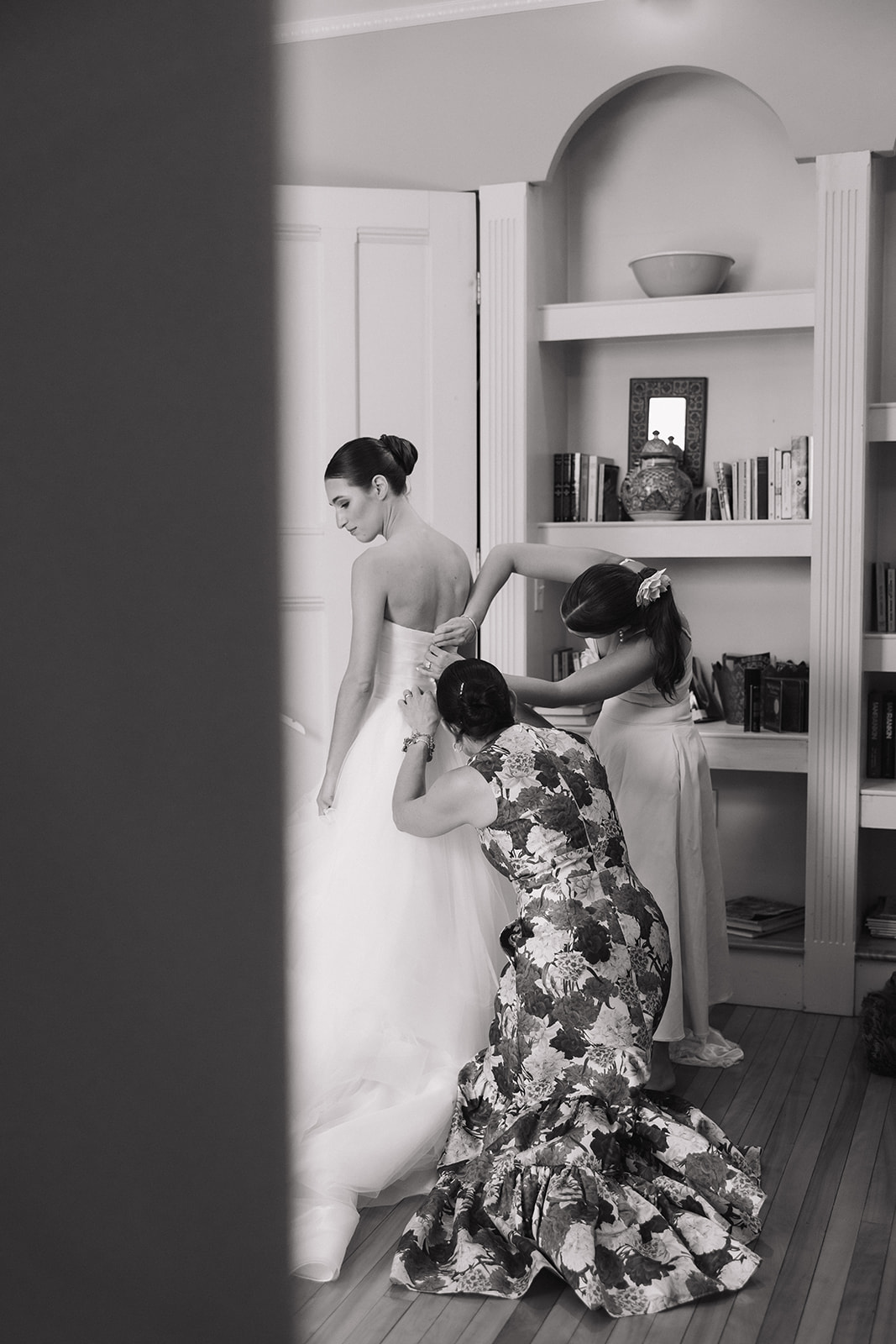 beautiful bride preps for stunning wedding day during her wedding getting ready photos