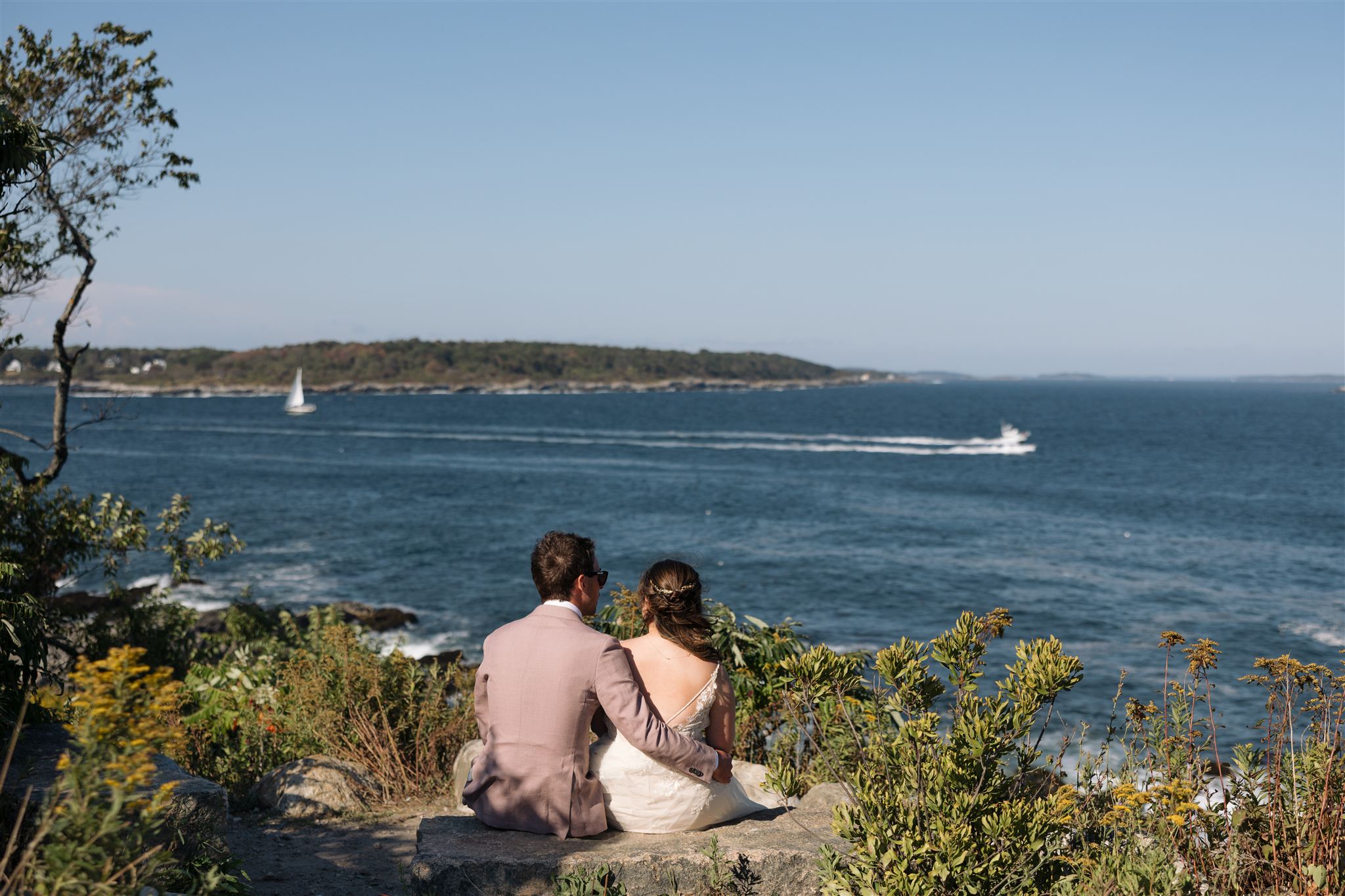 documentary style bride and groom photo from a stunning Portland, Maine wedding day