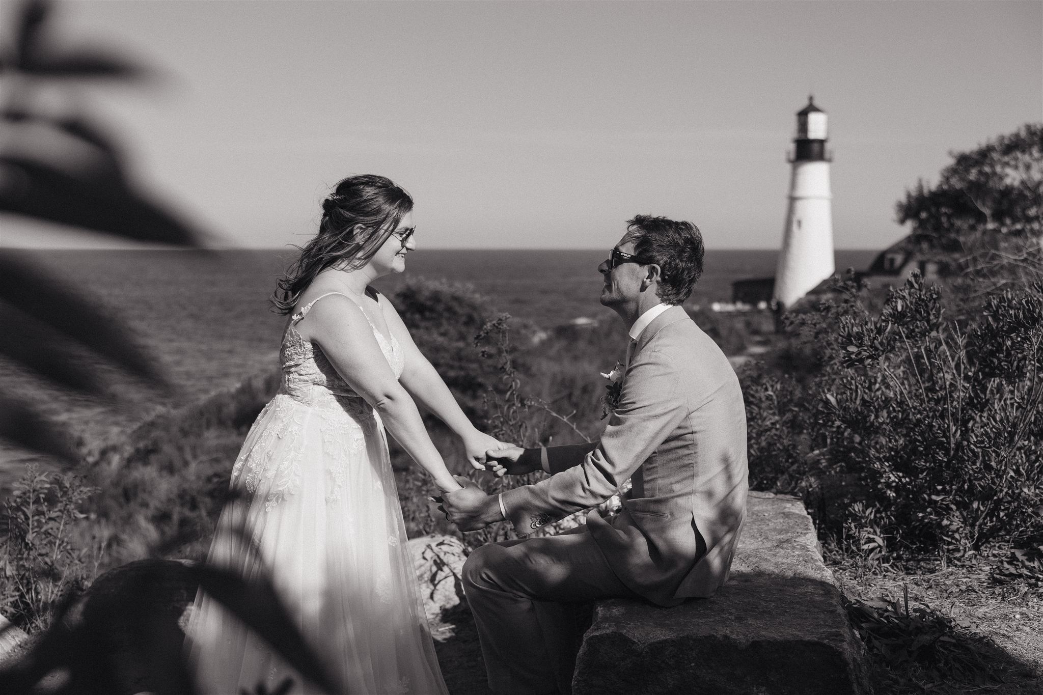 documentary style bride and groom photo from a stunning Portland, Maine wedding day