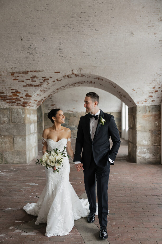 bride and groom portraits at Fort Adams Park Wedding venue in beautiful Rhode Island