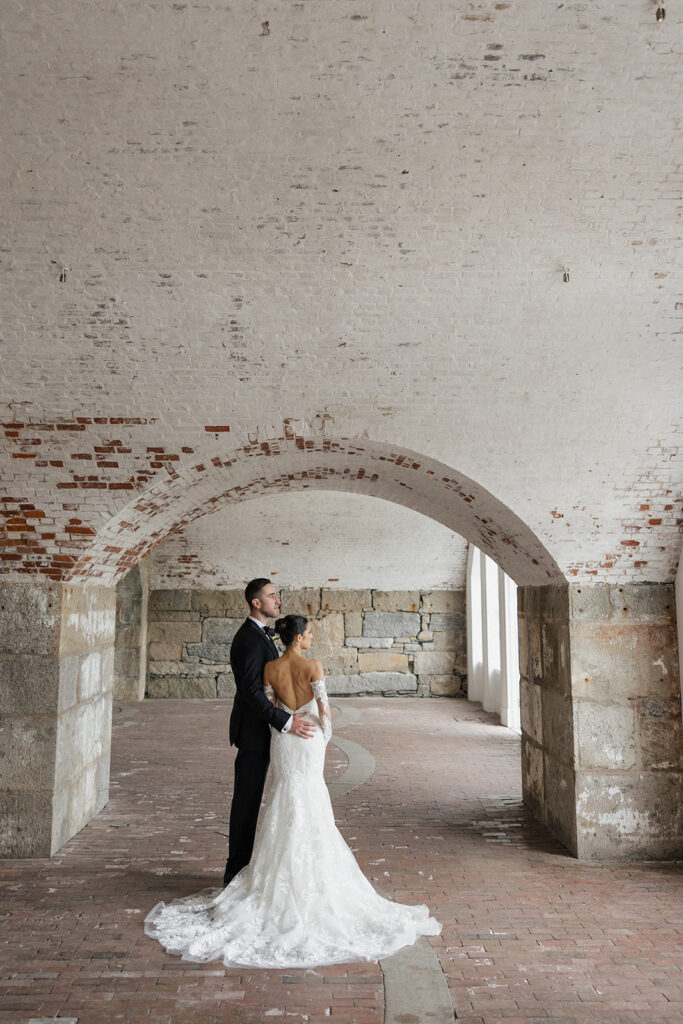 bride and groom portraits at Fort Adams Park Wedding venue in beautiful Rhode Island