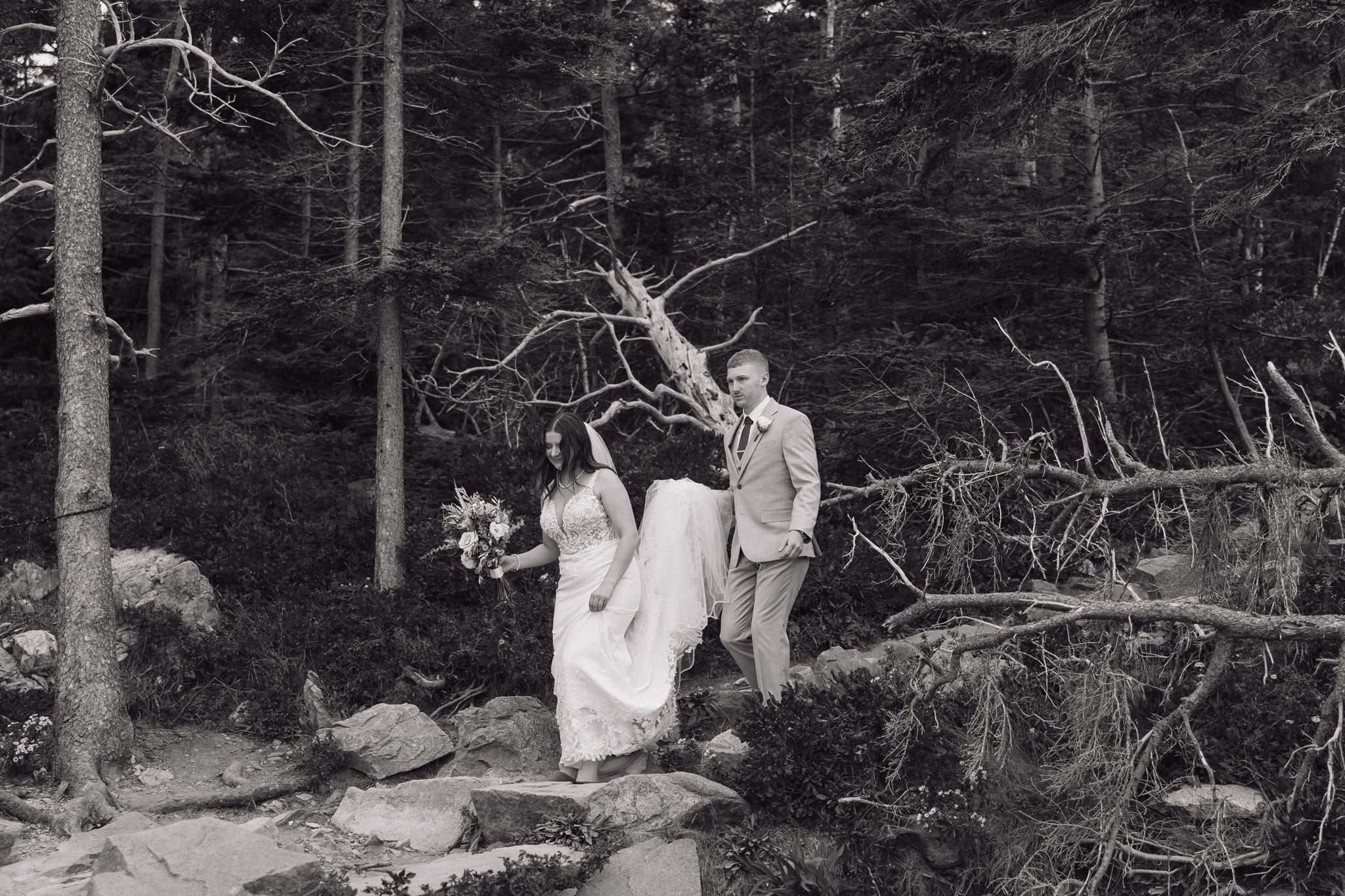 bride and groom enter from the top of the mountain