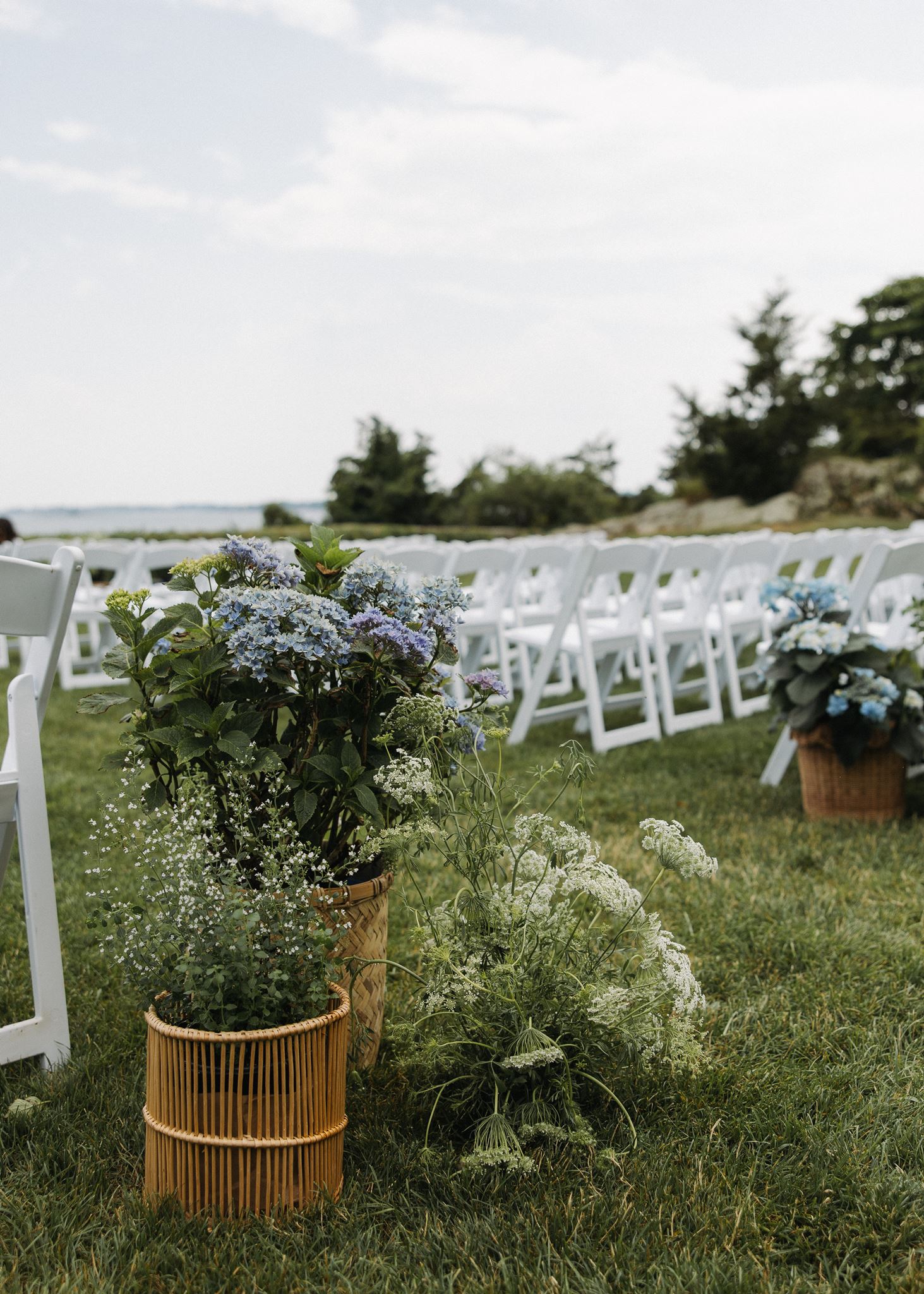 beautiful wedding ceremony site sits ready for the guests